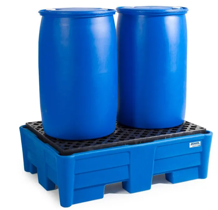 Spill pallet classic-line in polyethylene (PE) for 2 drums, with PE grid, 1330x930x410
