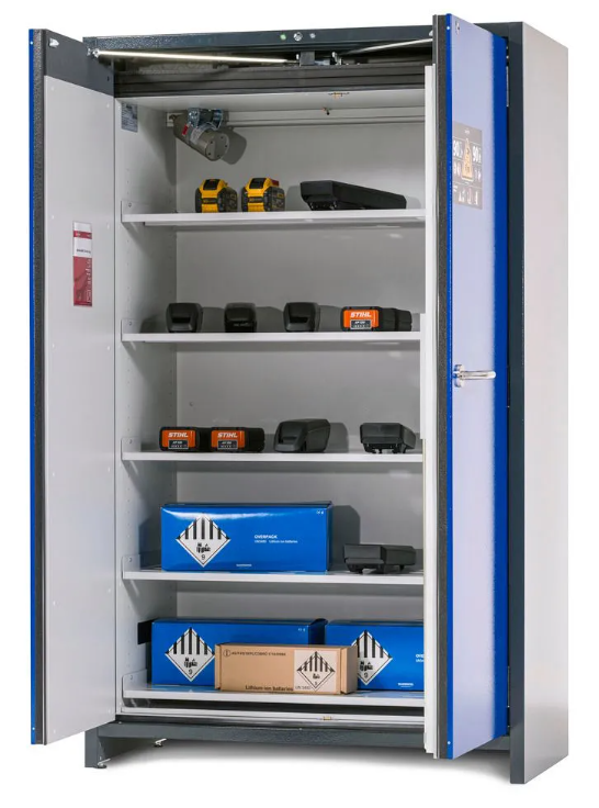 asecos Lithium-ion battery storage cabinet SafeStore-Pro, 5 shelves, W 1200 mm