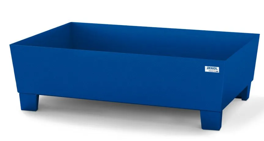 Spill pallet classic-line in steel for 1 drum, painted, accessible underneath, no grid, 1236x815x355