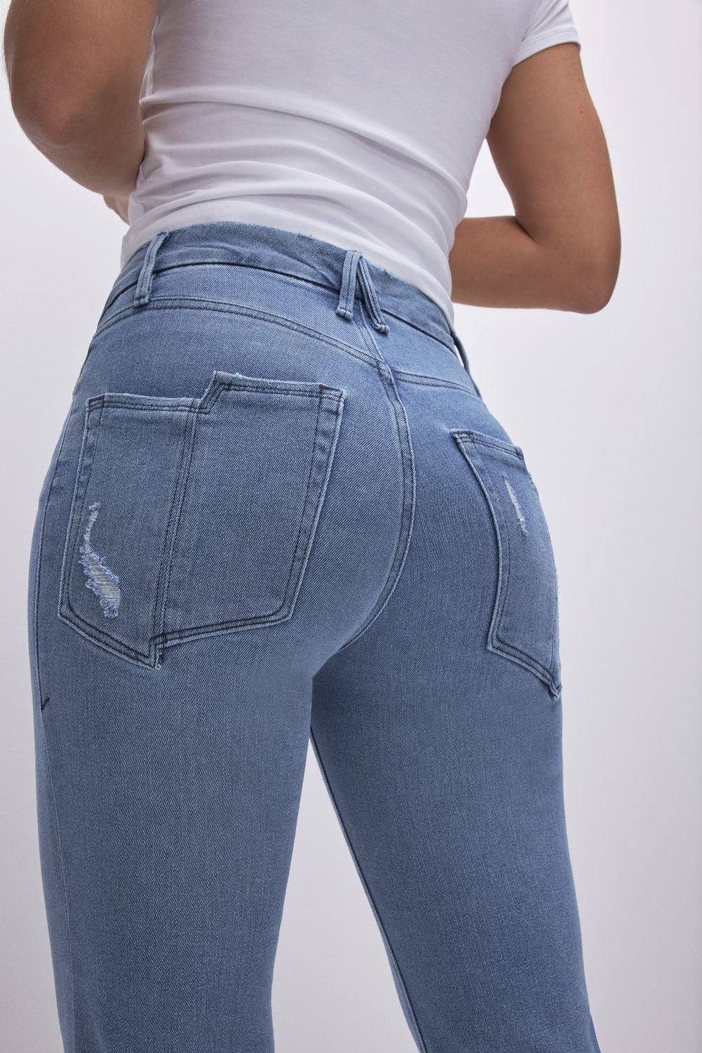 Women&#39;s Good Legs Straight Split Pockets High Rise Jeans-Blue449