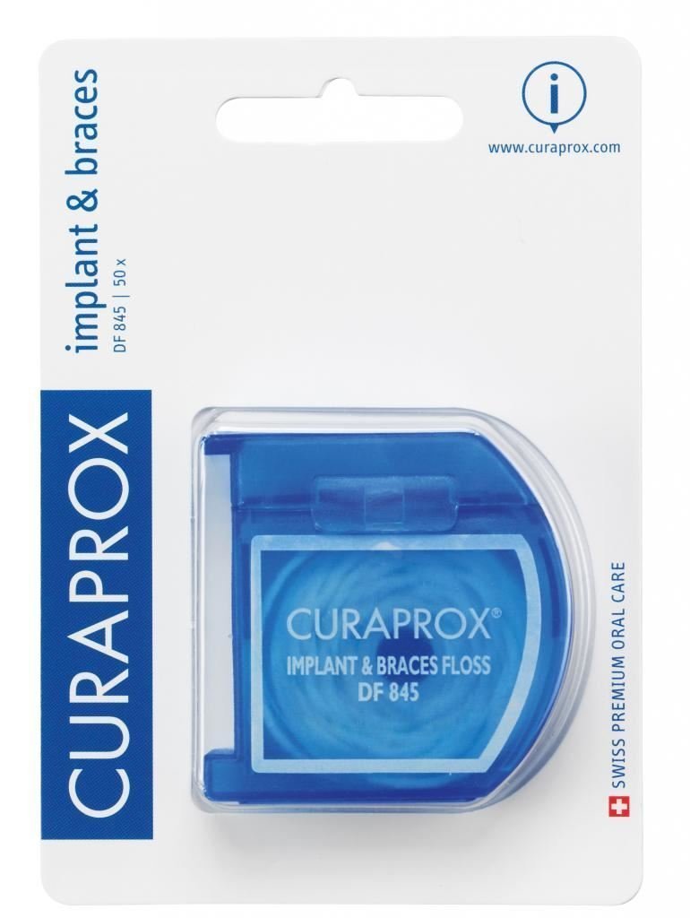 CURAPROX DENTAL FLOSS DF 845 50 fleecy threads THICK TEXTURED FLOSS FOR IMPLANTS & BRACES