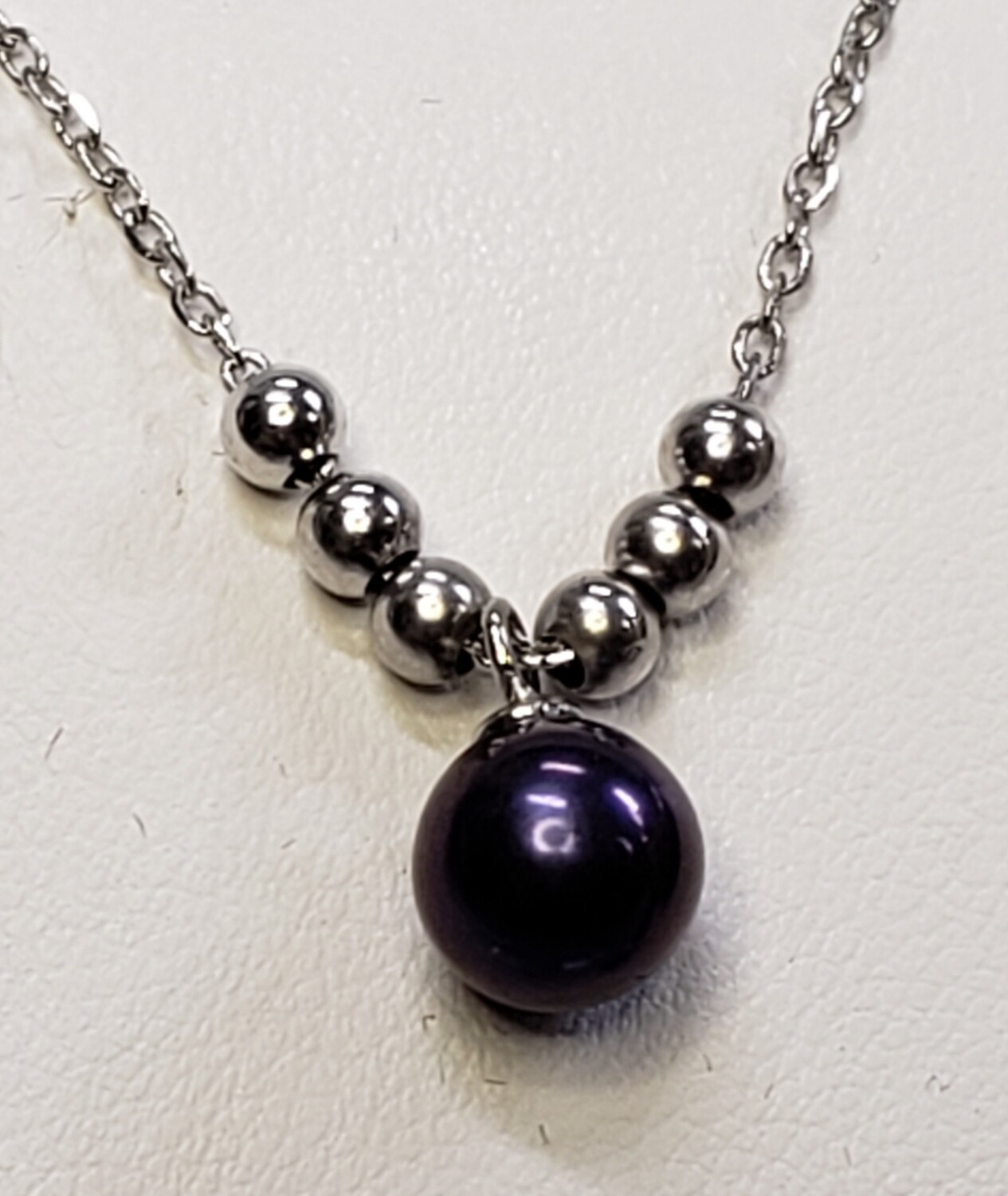 18in pearl dangle bead necklace set with dark purple pearl
