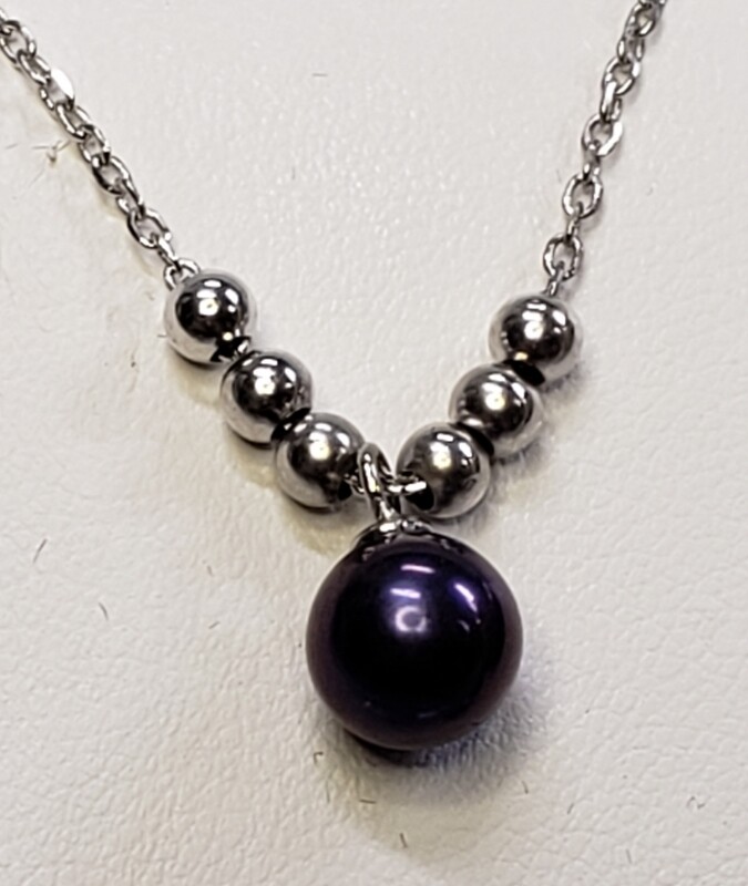18in pearl dangle bead necklace set with dark purple pearl