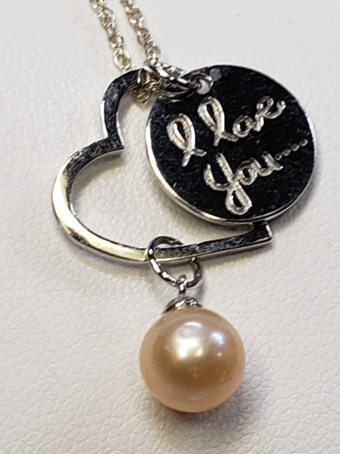 I Love You Pendant Setting set with peach pearl