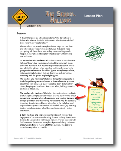 School Hallway Safety Lesson Plan and Worksheets - Grades 4-5-6 School Hallway Safety Lesson Plan and Worksheets - Grades 4-5-6