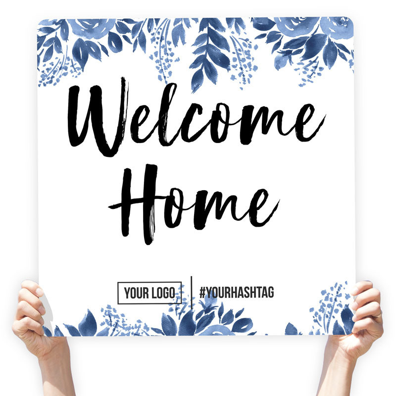 Watercolor Greeting Sign - &quot;Welcome Home&quot; (Blue Flowers)