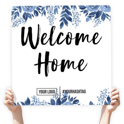 Watercolor Greeting Sign - "Welcome Home" (Blue Flowers)