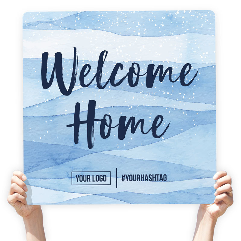 Watercolor Greeting Sign - &quot;Welcome Home&quot; (Blue Speckle), Select Your Size: 22&quot; X 22&quot;