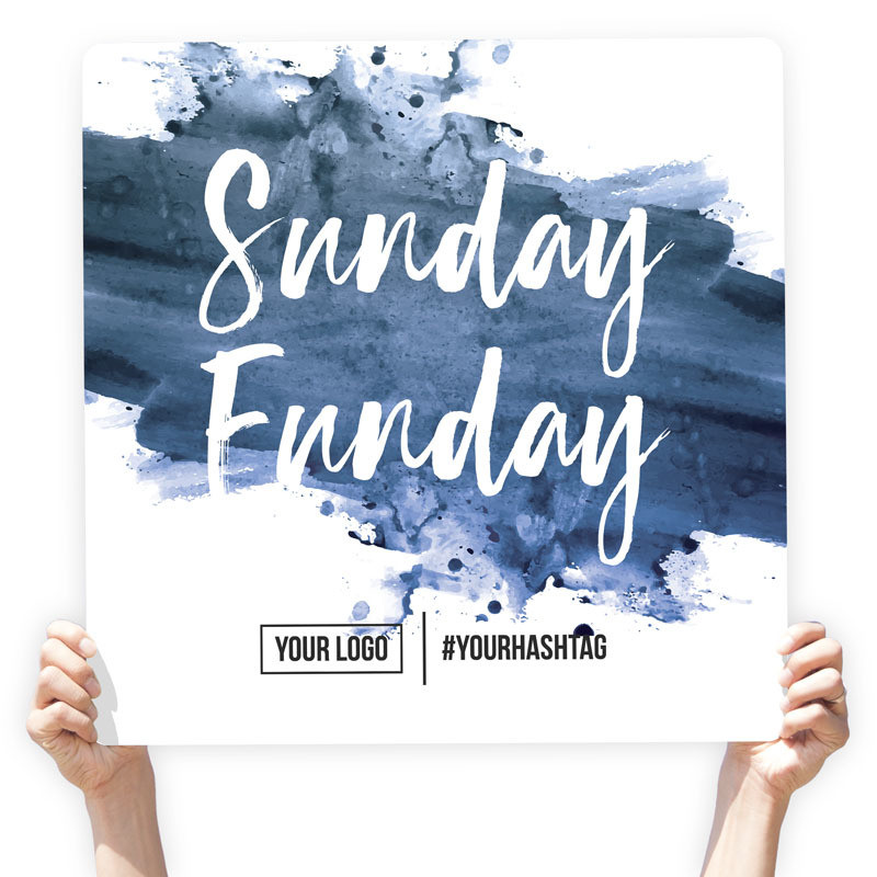 Watercolor Greeting Sign - &quot;Sunday Funday&quot; (Navy), Select Your Size: 22&quot; X 22&quot;