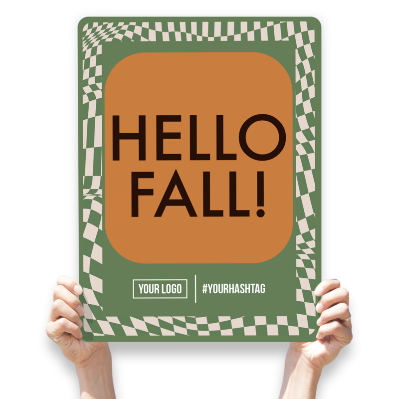 Fall Season Greeting Sign - &quot;Hello Fall!&quot; (Checkered Pattern)