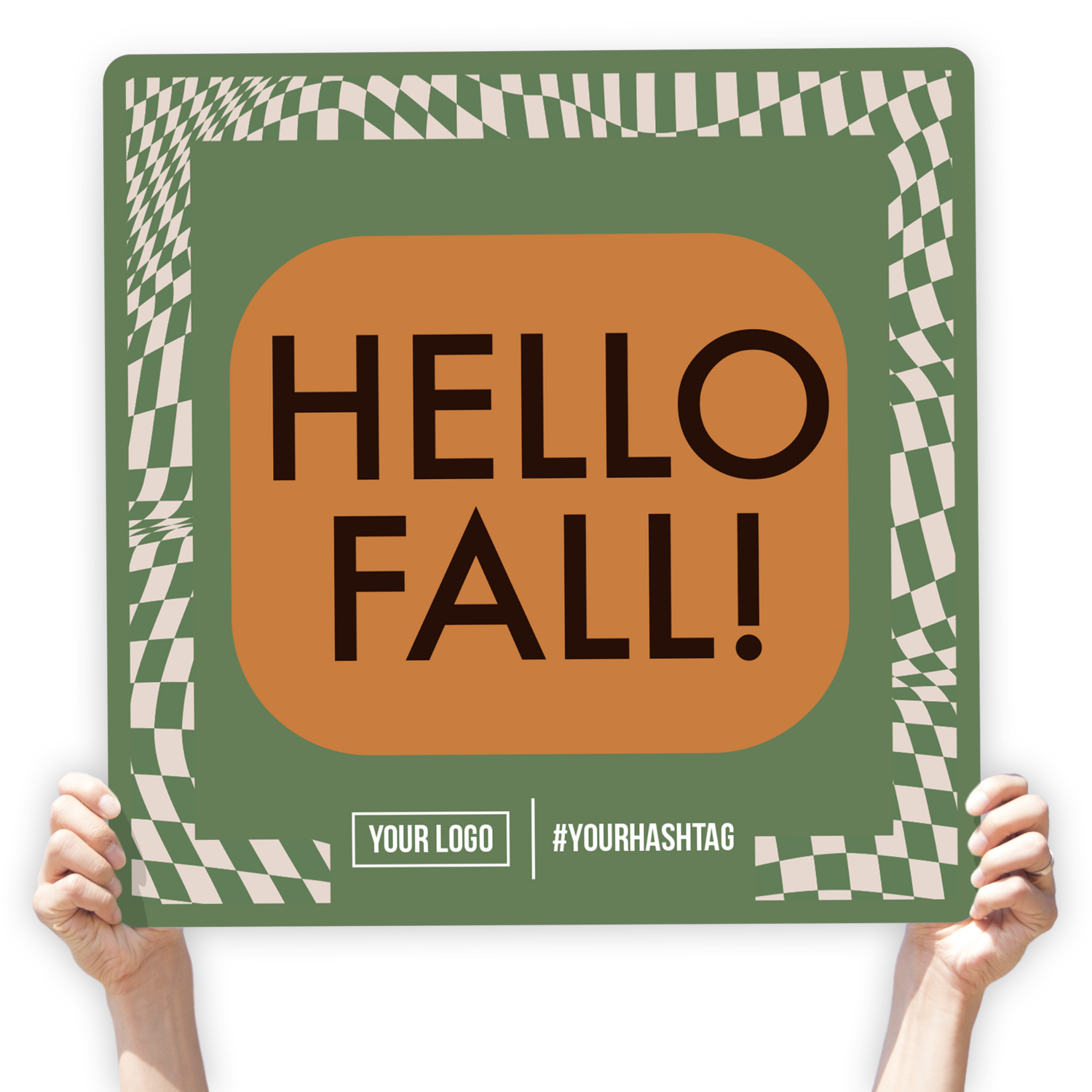 Fall Season Greeting Sign - &quot;Hello Fall!&quot; (Checkered Pattern), Select Your Size: 22” X 22”
