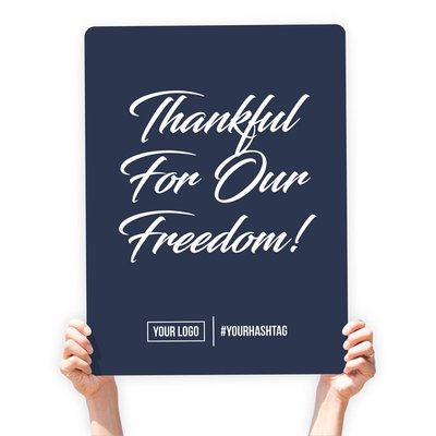 4th of July Greeting Sign - "Thankful for Our Freedom" (Navy Blue)