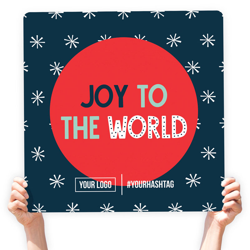 Christmas Greeting Sign - &quot;Joy to the World&quot; (White Snowflakes), Select Your Size: 22” X 22”