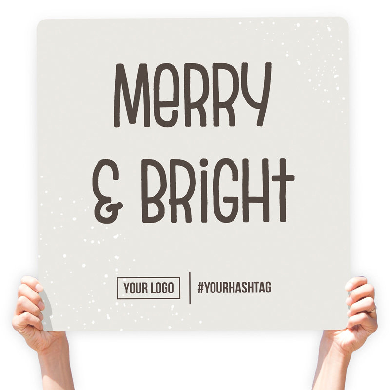 Christmas Greeting Sign - &quot;Merry &amp; Bright&quot; (Snow), Select Your Size: 22” X 22”