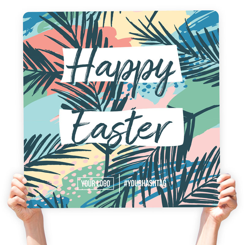 Easter Greeting Sign - &quot;Happy Easter&quot; (Palm Leaves), Select Your Size: 22&quot; X 22&quot;