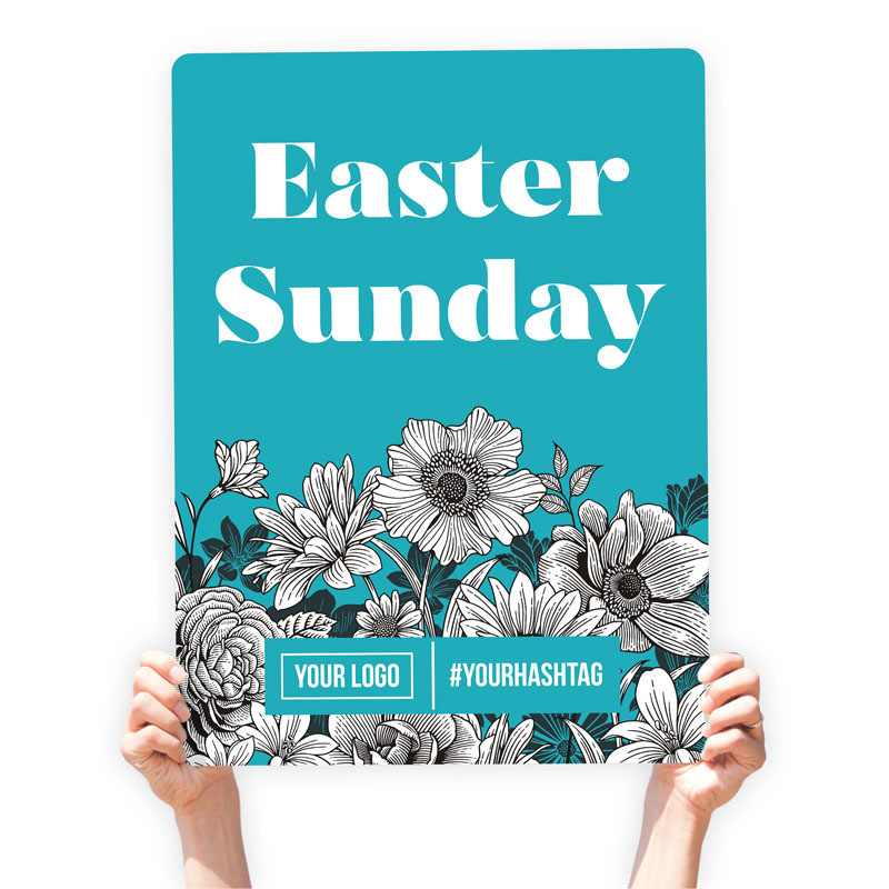 Easter Greeting Sign - &quot;Easter Sunday&quot; (White Floral)