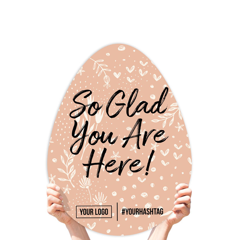Easter Greeting Sign - "So Glad You Are Here" (White Leaves)
