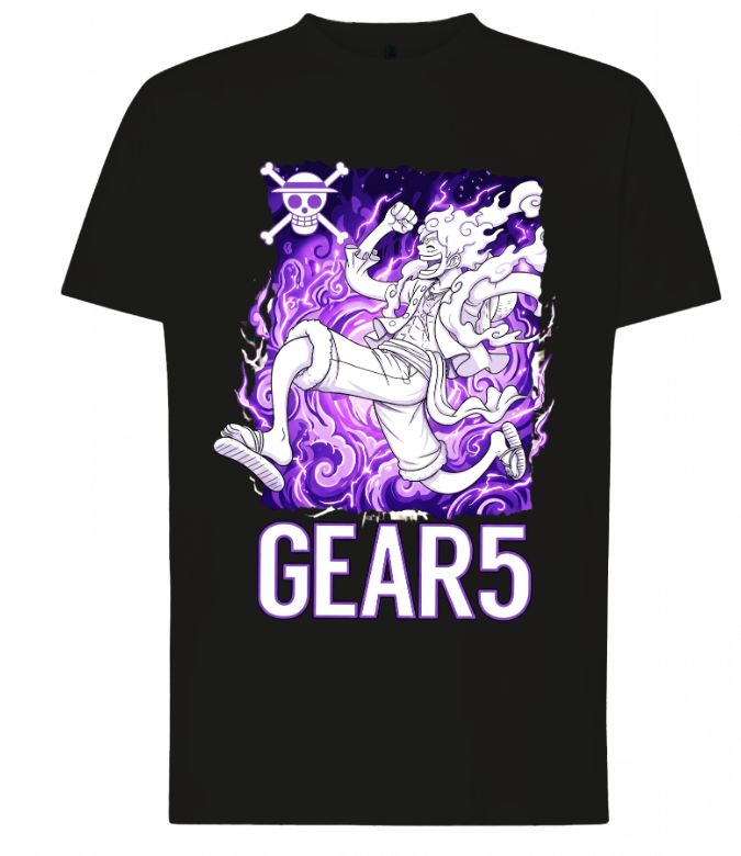 ☁️ Camiseta de Monkey D. Luffy Gear 5 – Diseño Anime Exclusivo en Negro