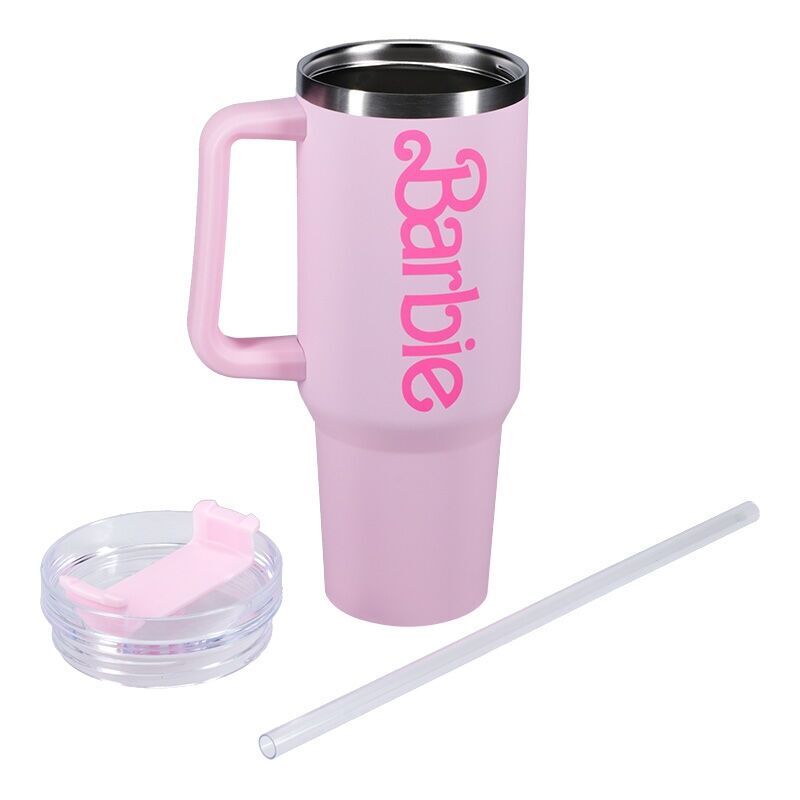 Vaso Termo Barbie con Pajita y Asa Soft Touch 1200 ml | Bebidas Frías y Calientes