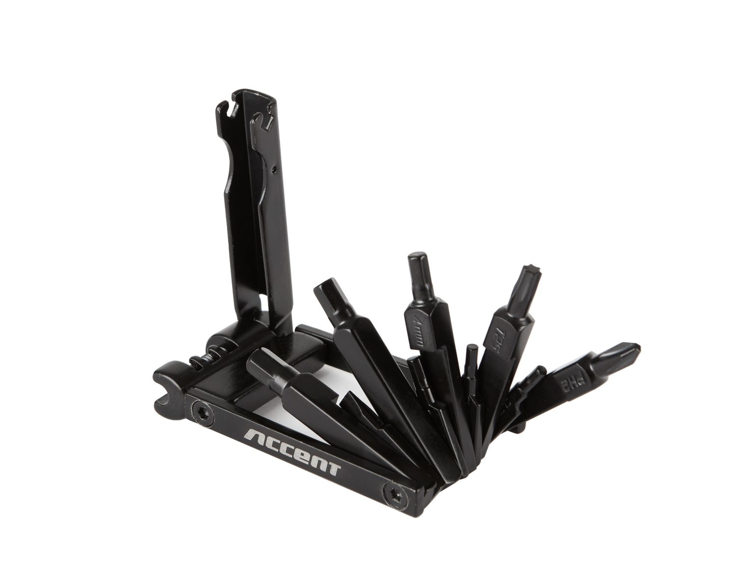 Zestaw kluczy multitool Accent Nero-12, 12 funkcji, aluminiowy płaski, czarny