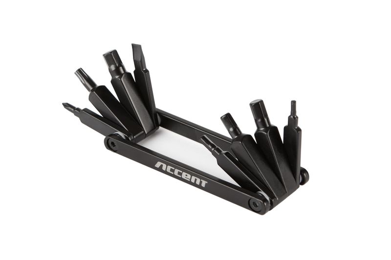Zestaw kluczy multitool Accent Nero-8, 8 funkcji, aluminiowy płaski, czarny (inbusy, torx, skuwacz do łańcucha)