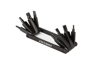 Zestaw kluczy multitool Accent Nero-8, 8 funkcji, aluminiowy płaski, czarny (inbusy, torx, skuwacz do łańcucha)
