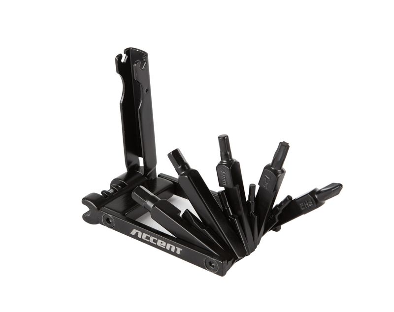 Zestaw kluczy multitool Accent Nero-12, 12 funkcji, aluminiowy płaski, czarny