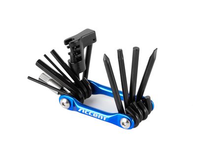 Zestaw kluczy Multitool Accent Zaffiro-11 11 funkcji; aluminiowy, niebiesko-czarny (inbusy, skuwacz do łańcucha)