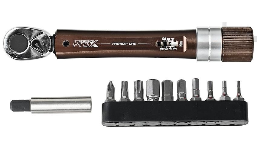 KLUCZ DYNAMOMETRYCZNY PROX PREMIUM LINE 2-14NM , zestaw z końcówkami oraz etui - kolor brązowy