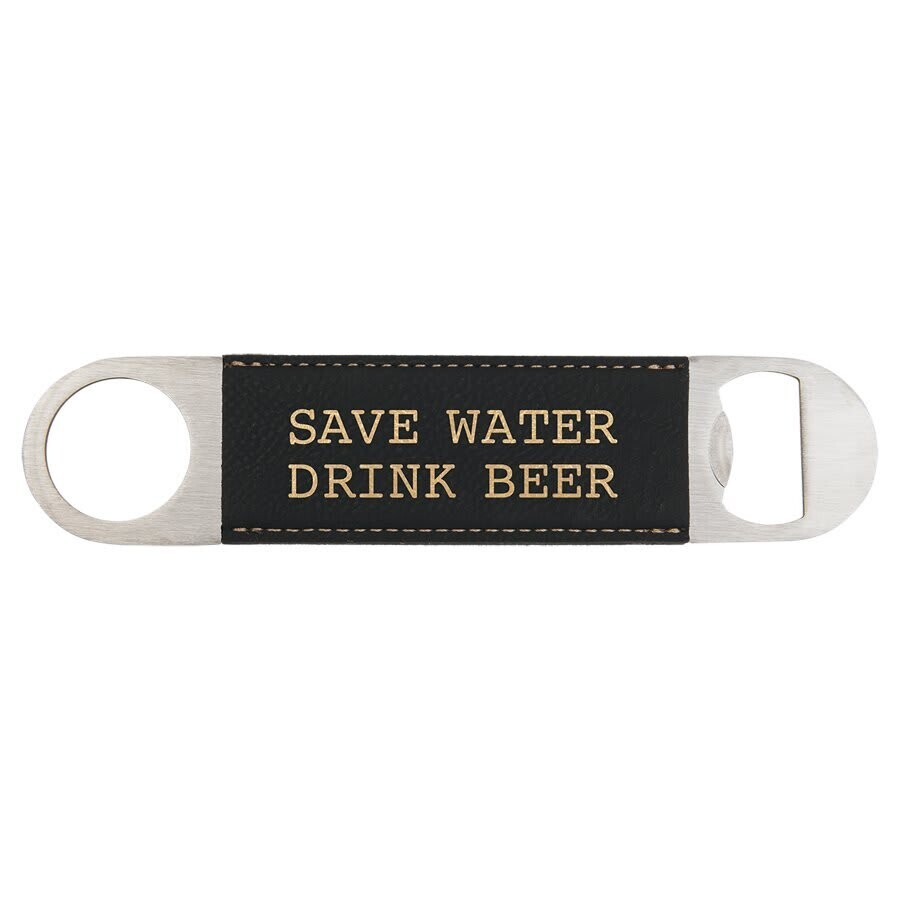1 1/2&quot; x 7&quot; Black/Gold Laserable Leatherette Bottle Opener