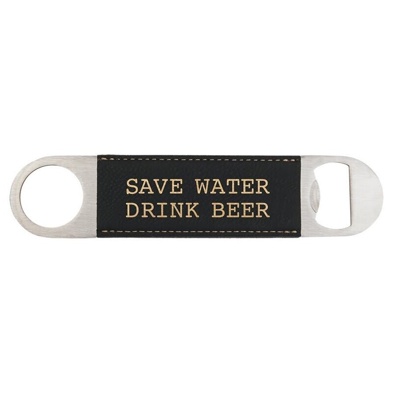 1 1/2&quot; x 7&quot; Black/Gold Laserable Leatherette Bottle Opener