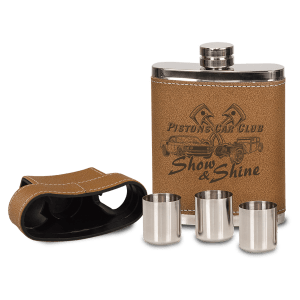 7 oz. Leather Flask with Lid &amp; 3 Shot Glasses