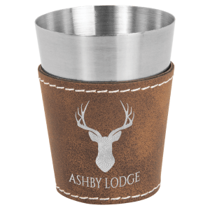 Rustic/Silver Leatherette &amp; Stainless Steel Shot Glass