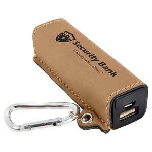 Light brown Leatherette 2200 mAh Power Bank with USB Cord