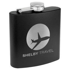 6 oz. BLACK Powder Coated Laserable Stainless Steel Flask