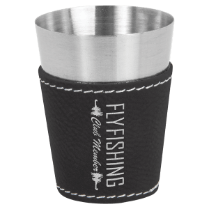 Black/Silver Leatherette &amp; Stainless Steel Shot Glass