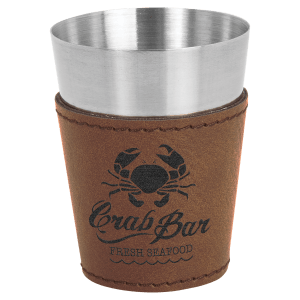 Dark Brown Leatherette &amp; Stainless Steel Shot Glass