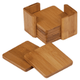 3 3/4&quot; x 3 3/4&quot; Bamboo Square 6-Coaster Set with Holder