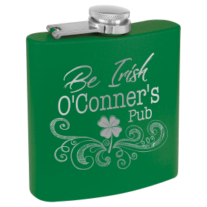 6 oz. GREEN Powder Coated Laserable Stainless Steel Flask