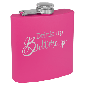 6 oz. PINK Powder Coated Laserable Stainless Steel Flask