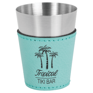 Teal Leatherette &amp; Stainless Steel Shot Glass