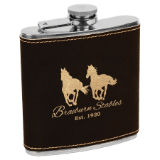 6 oz. Black/Gold Laserable Leatherette Stainless Steel Flask