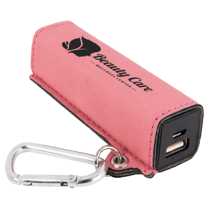 Pink Leatherette 2200 mAh Power Bank with USB Cord (1)