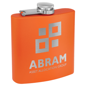 6 oz. ORANGE Powder Coated Laserable Stainless Steel Flask