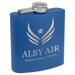 6 oz. BLUE Powder Coated Laserable Stainless Steel Flask