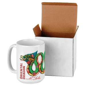 15 oz. White full color imprint Ceramic Mug with White Box