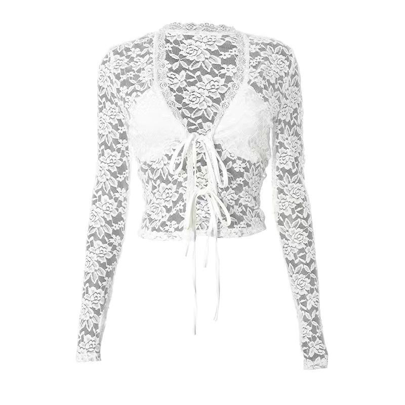 Hollow Lace V Neck Short Top