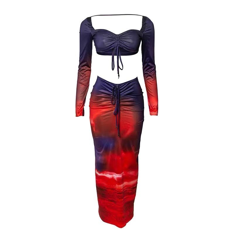 Lace Up Suit Slim Top/Skirt