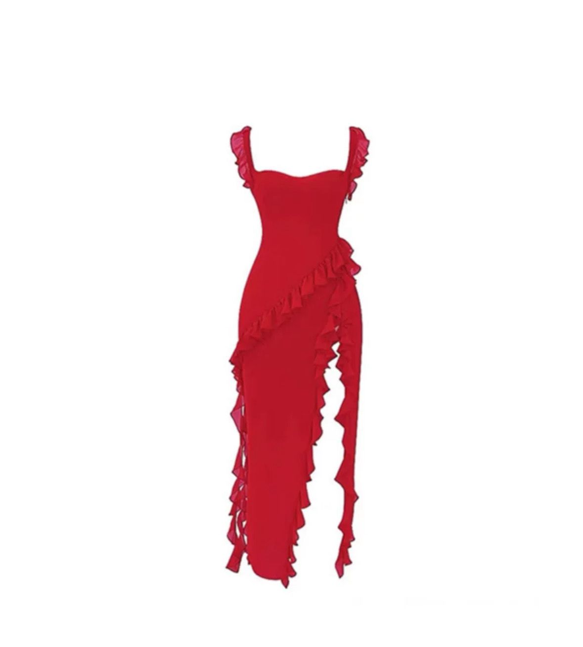 Red Suspender Ruffled Dress