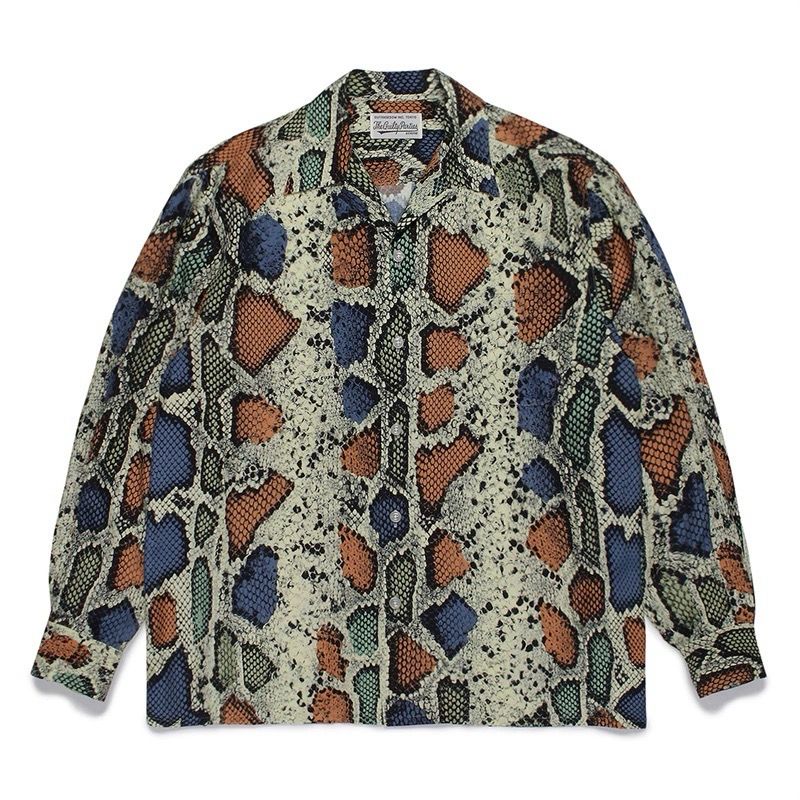 Wacko Maria Camp Collar Snake Print Silk Shirt